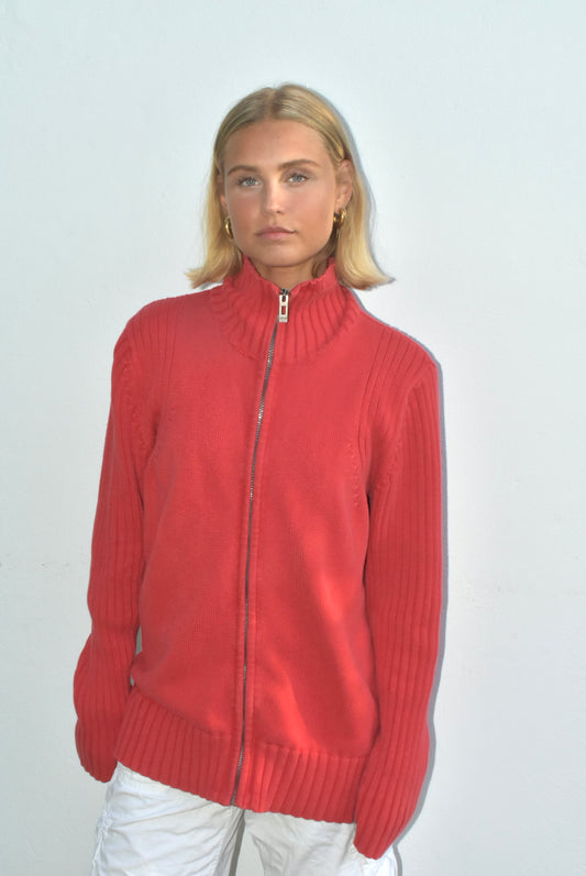 a. Knit sweater Red zip-up, XL