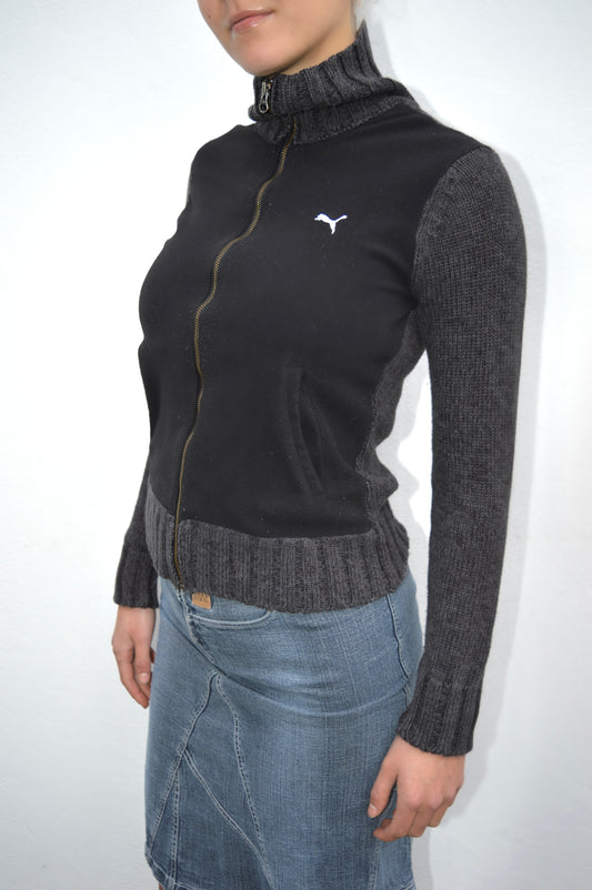 Zip up black/grey sweater, M/L