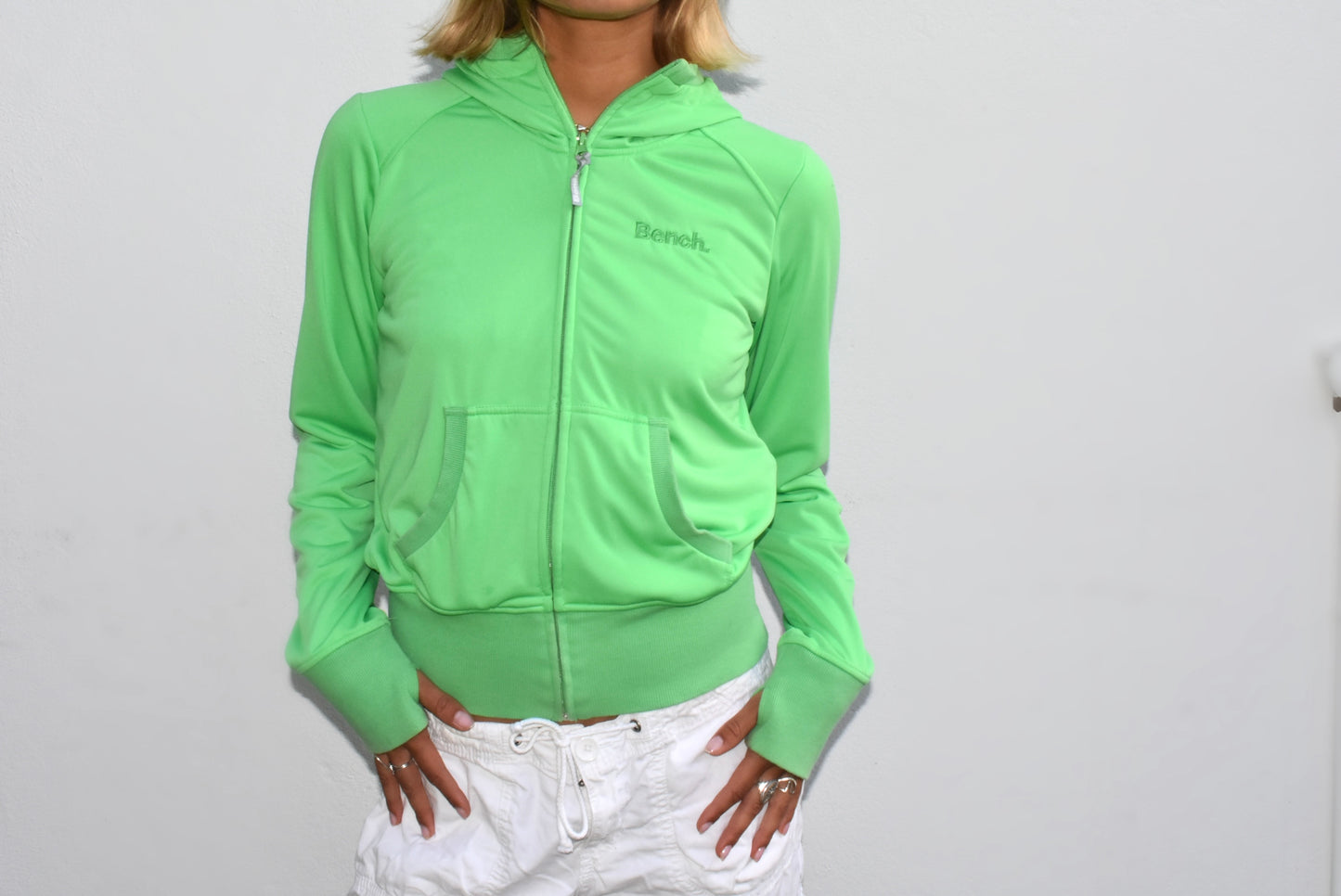 a. Neon green Bench zip up, M
