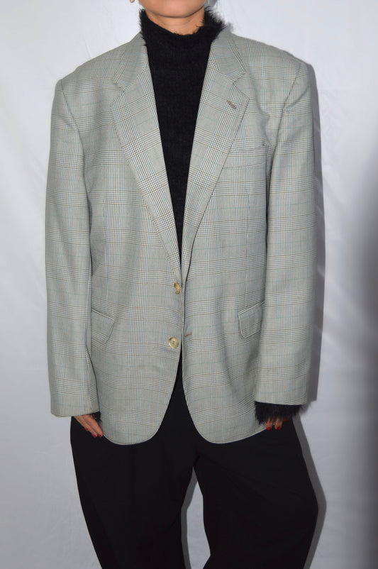 White/Grey/Blue/Red plaid oversized blazer, L/XL