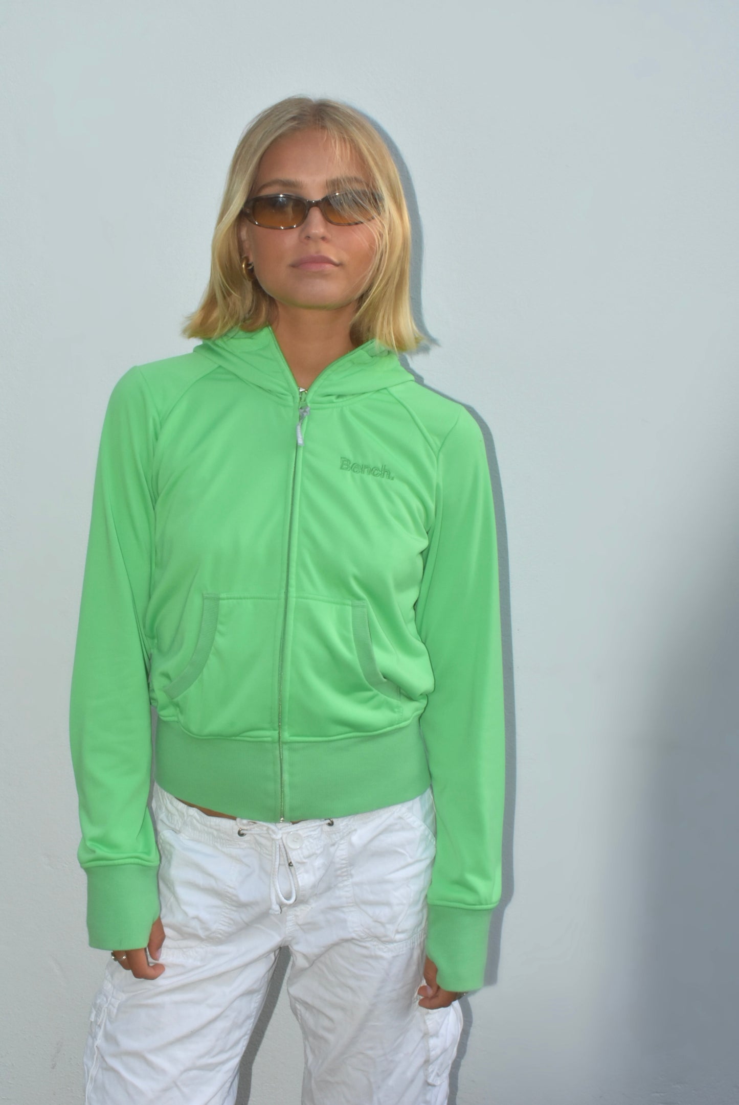 a. Neon green Bench zip up, M