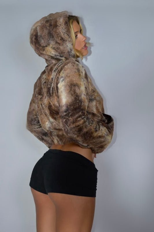 Faux-fur zip-up, M