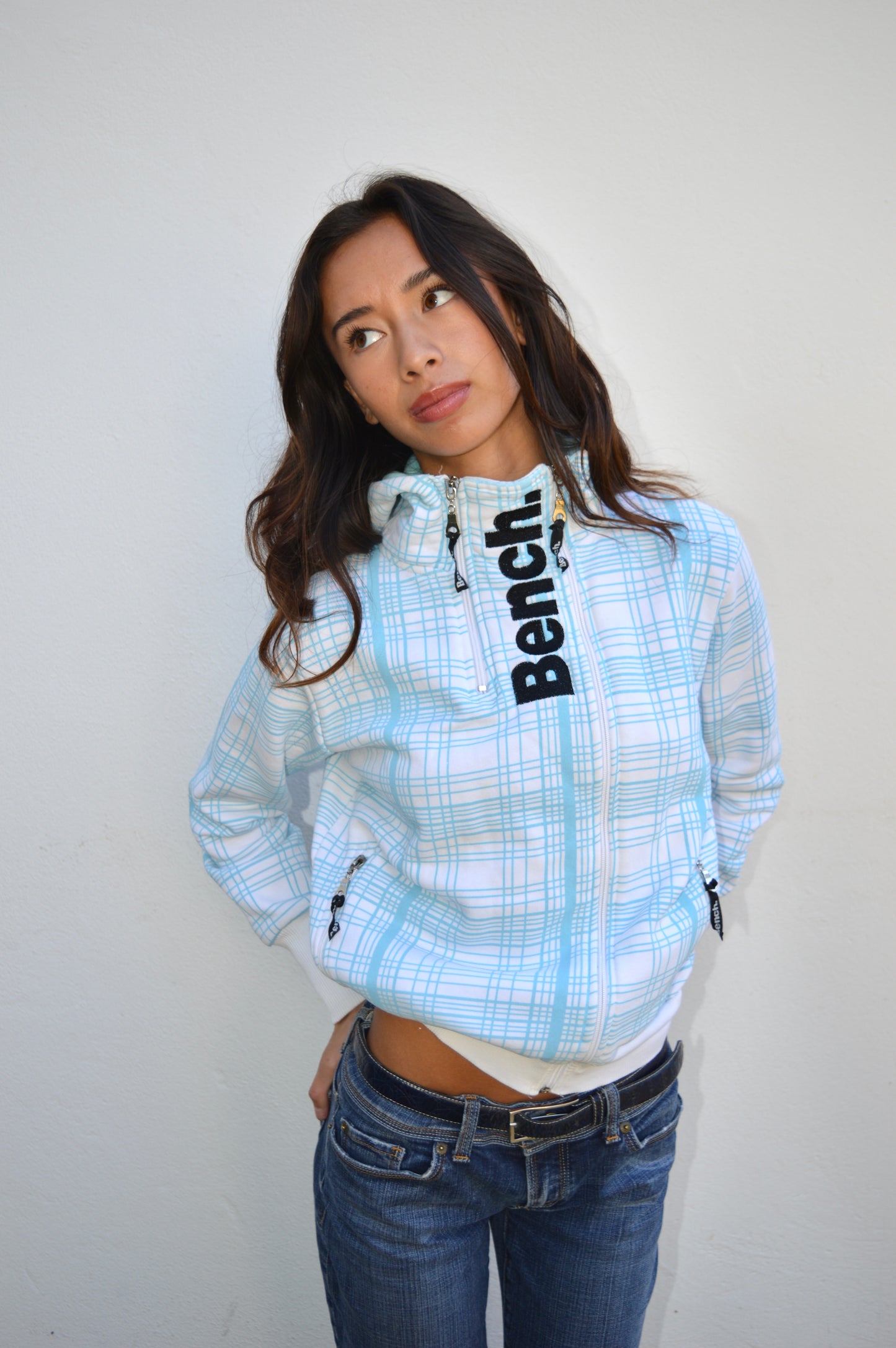 BENCH zip up plaid details, S